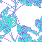 Seamless pattern with tropical flowers. Graphic background texture.