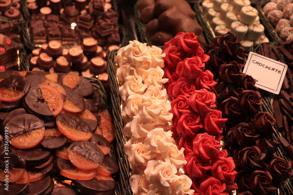 Chocolate roses at a market