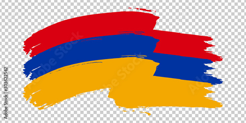 Flag Republic of Armenia, brush stroke background.  Waving Flag of Armenia on tranparent backrgound for your web site design, logo, app, UI. Asia. EPS10.