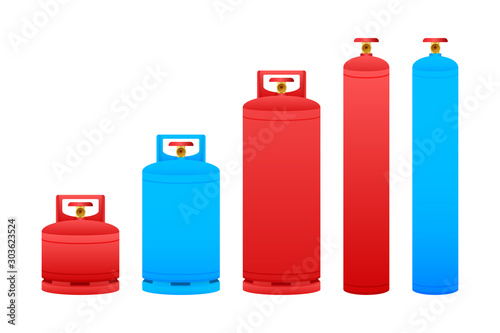 Gas cylinder vector tank. Lpg propane bottle icon container. Oxygen gas. Vector stock illustration photo