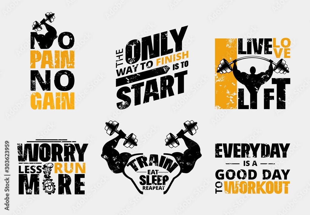 Φωτογραφία Everyday no pain no gain workout poster set vector illustration