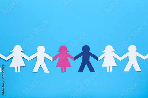 Paper chain people on blue background