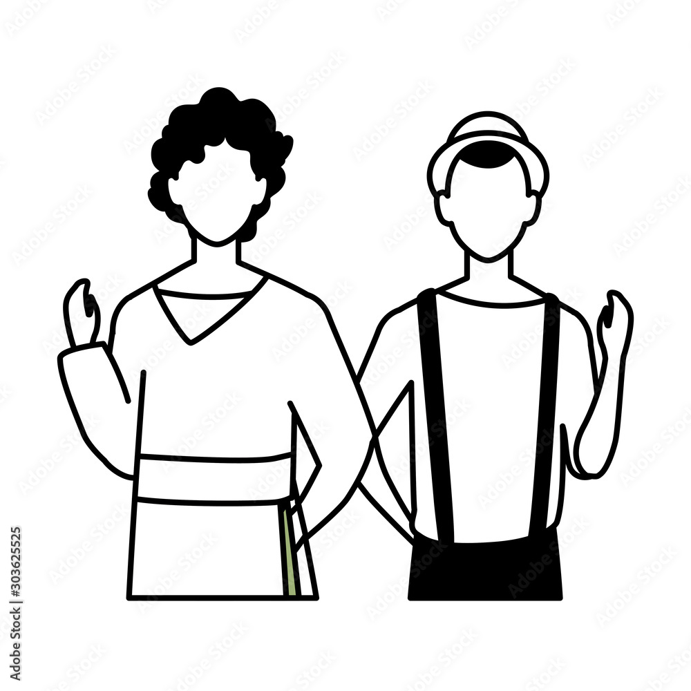 men faceless with different poses on white background men faceless with different poses on white background