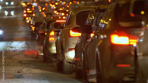 Traffic jams in the winter rush hour in the big city