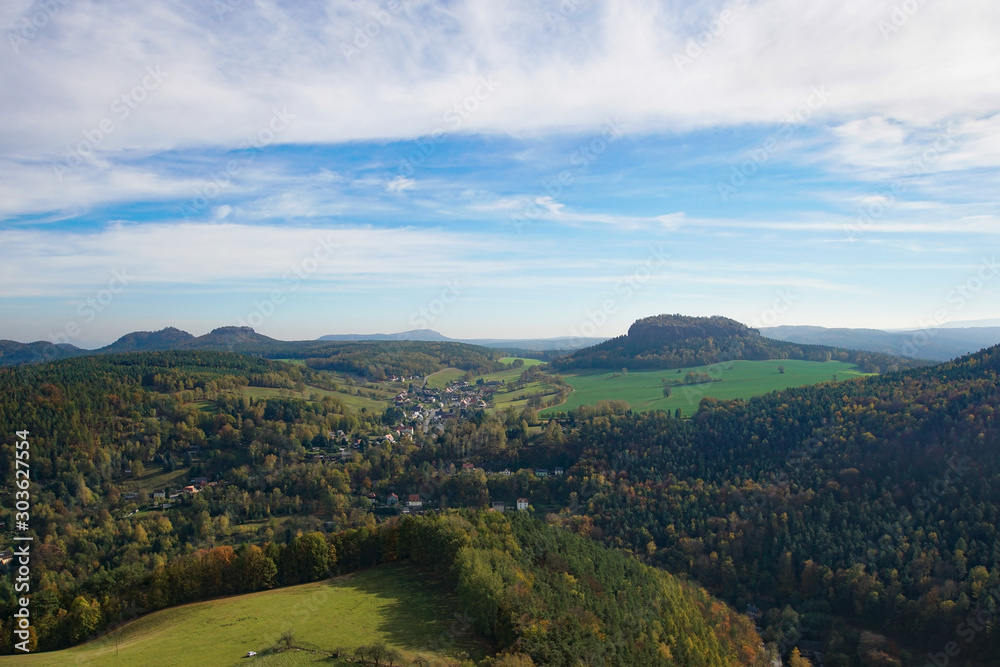 View over the Saxon Switzerland and the Pfaffenstein from the fortress Königstein
