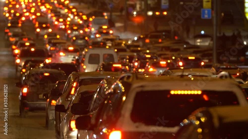 Traffic jams in the winter rush hour in the big city