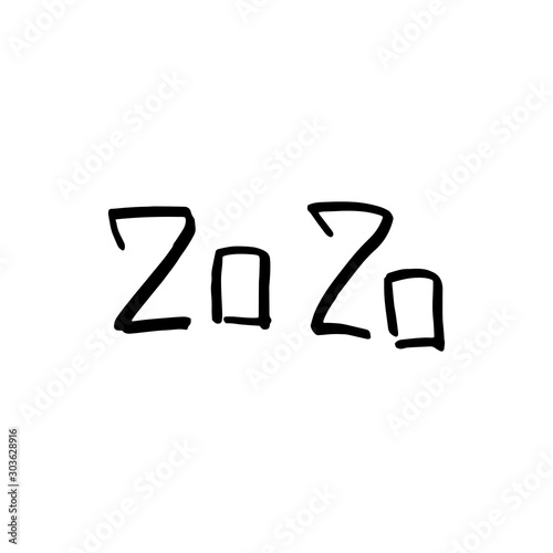 Hand drawn simple doodle lettering 2020. Vector  isolated on white background