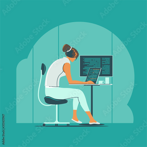 Woman programmer or  female program development concept vector illustration