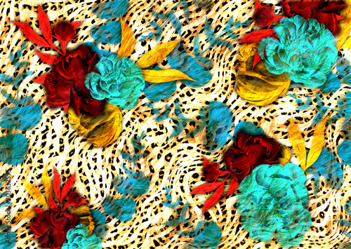 leopard skin texture with flowers pattern