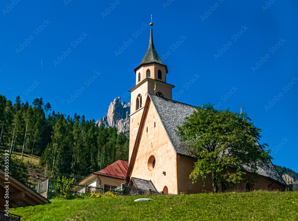 Beautiful church at Vigo di Fassa, South Tyrol, Italy