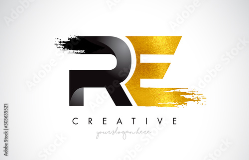 RE Letter Design with Brush Stroke and Modern 3D Look.