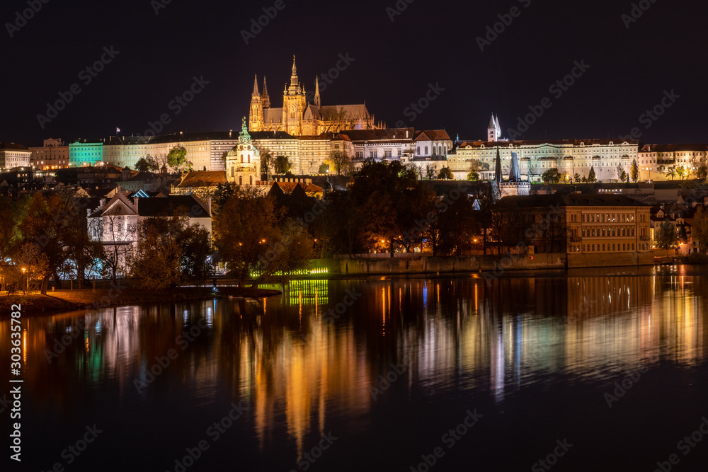 Across the Vitava to Prague castle at night