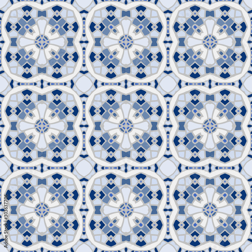 Color abstract geometric pattern in blue, vector seamless, can be used for printing onto fabric, interior, design, textile