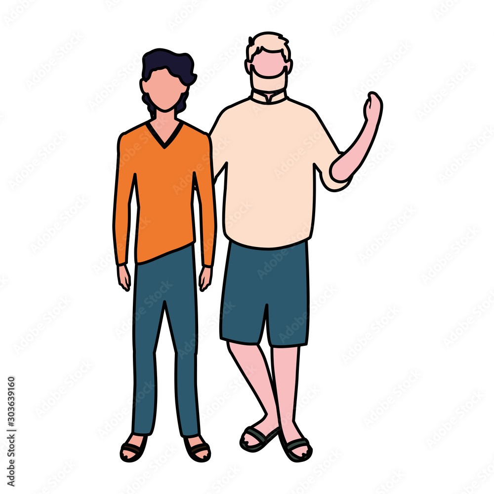 men standing faceless with different poses on white background men standing faceless with different poses on white background