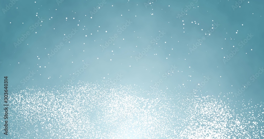 White confetti, snowflakes and bokeh lights on the blue Christmas background.