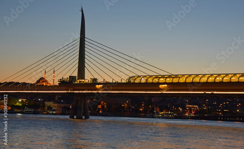 The Golden Horn Metro Bridge in Istanbul, Turkey. Opened in 2014, this cable-stayed bridge connects Sariyer in Beyoglu and Fatih