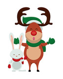 happy merry christmas reindeer with rabbit
