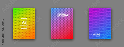 Scientific annual report geometric design collection. Halftone line texture cover page layout templates set. Report covers geometric graphic design, business brochure pages corporate template.
