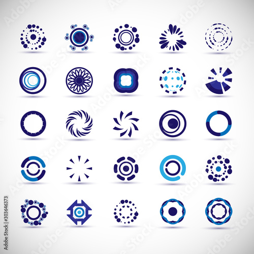 Abstract Circle Icon Set. Vector Isolated On Gray. Abstract Circle For Company Symbol, Dot Logo, Technology Icon And Element Design.Creative Circle Icons For Dot And Tech Logo. Abstract Round Template