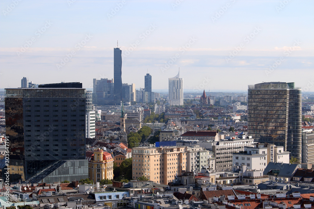Office buildings cityscape view of Vienna city Austria