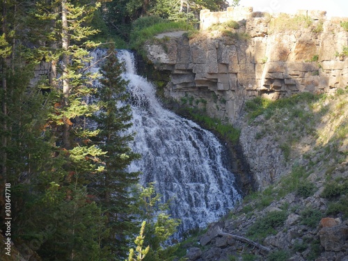 Side view shot of Rustic Falls along the Grand Loop Road at Yellowstone National Park, Wyoming.
