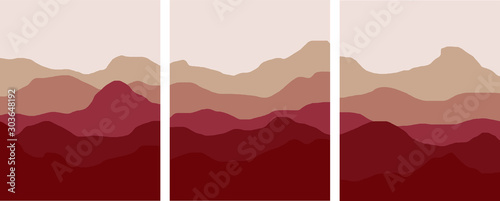 red mountains and hills minimal landscape illustration set red clay colorful foggy environments vector simple art