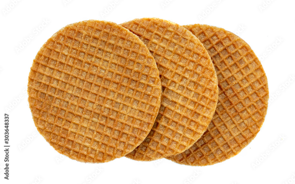 Stroopwafels or Dutch Waffles with caramel isolated on a white background close up.. Stroopwafels or Dutch Waffles with caramel isolated on a white background close up..