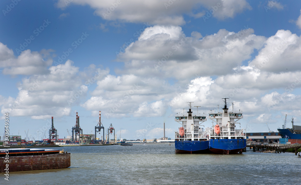 Ships, boats at Waalhaven Rotterdam. Netherlands