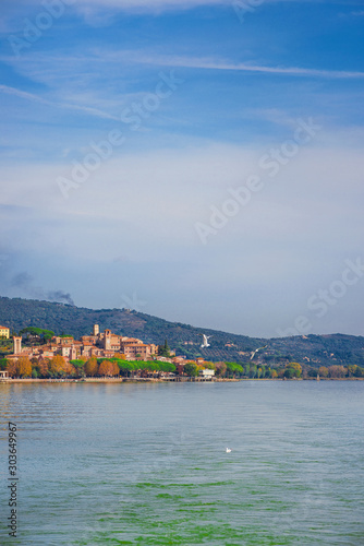 View of Passignano on the Trasimeno in Umbria from the lake