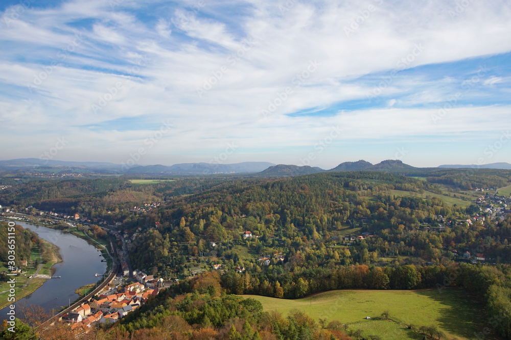 View over the Königstein and the Elbe from the fortress Königstein