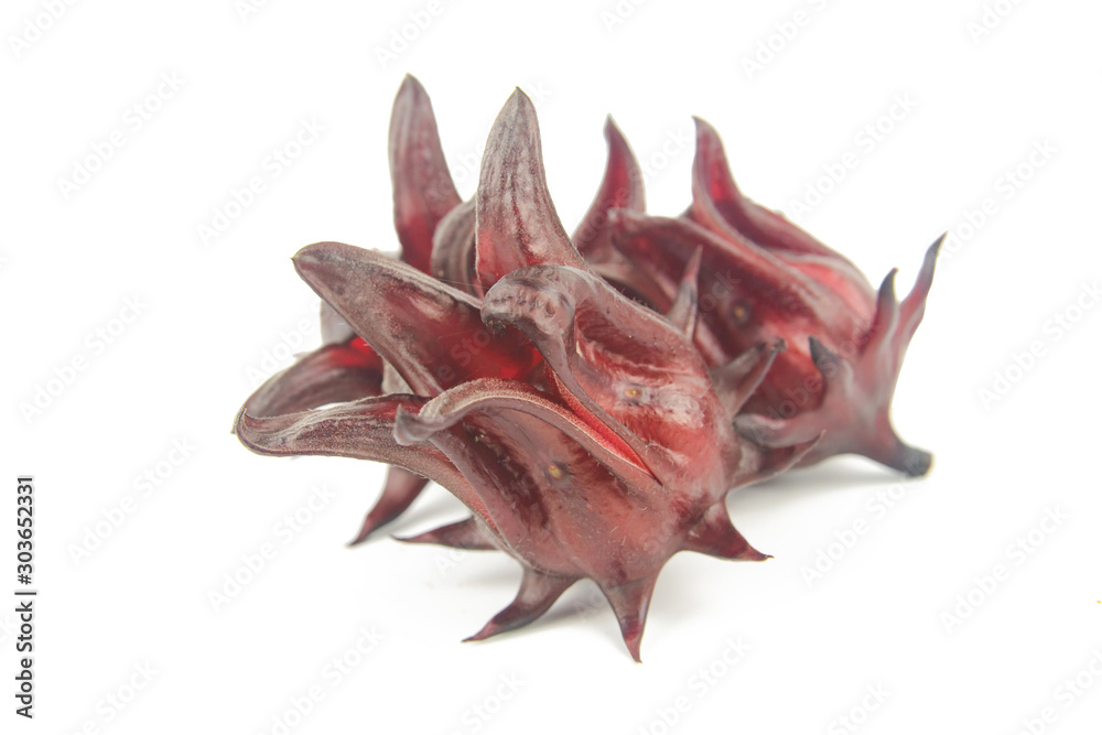 Roselle, Jamaican Sorelor or Hibiscus sabdariffa isolated on white background with clipping path. Roselle, Jamaican Sorelor or Hibiscus sabdariffa isolated on white background with clipping path.