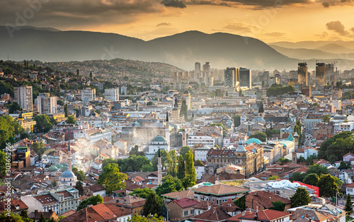 Sunset view of Sarajevo, Bosnia photo