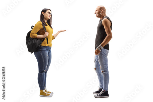Male hipster and a female student having a conversation