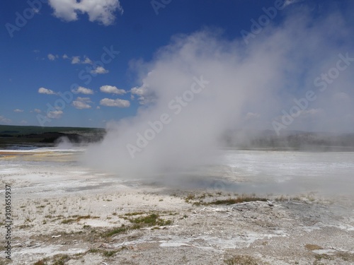 Breathtaking view of Clepsydra Geyser at the Lower Geyser Basin, Yellowstone National Park.