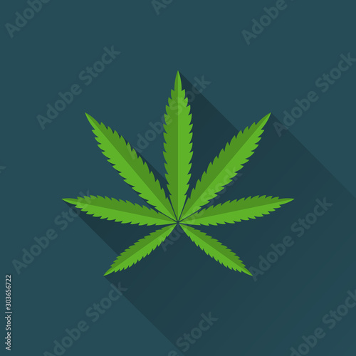 Cannabis. Marijuana leaf drug flat design icon with a long shadow. EPS10 vector