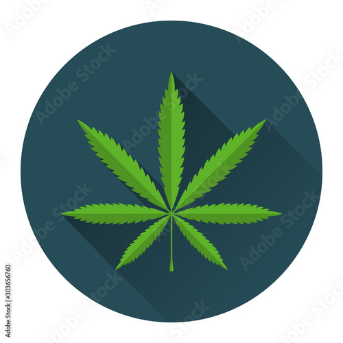 Cannabis. Marijuana leaf drug flat design icon with a long shadow. EPS10 vector