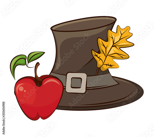 pilgrim hat with autumn leaf and apple fruit