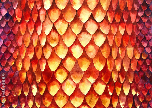 Red-orange pattern texture of watercolor of various sizes of fish skin scales