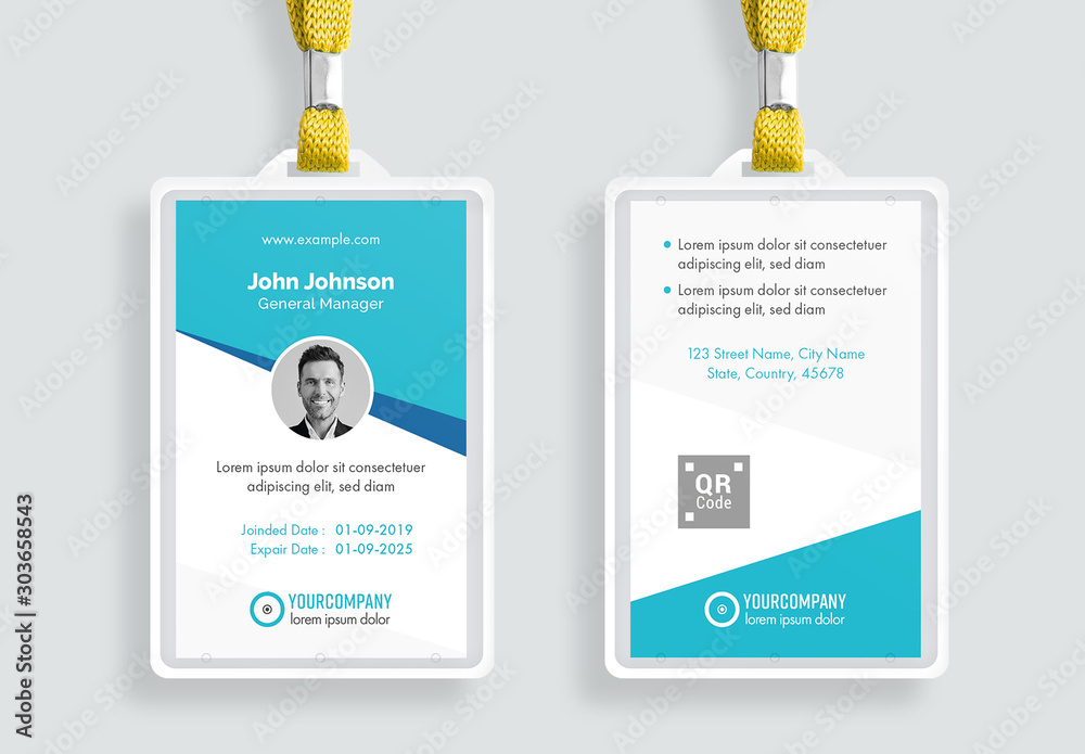 Id Card Layout with Blue Accents Stock Template | Adobe Stock