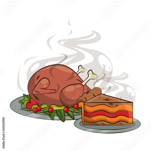 delicious turkey cooking and sweet cake thanksgiving food