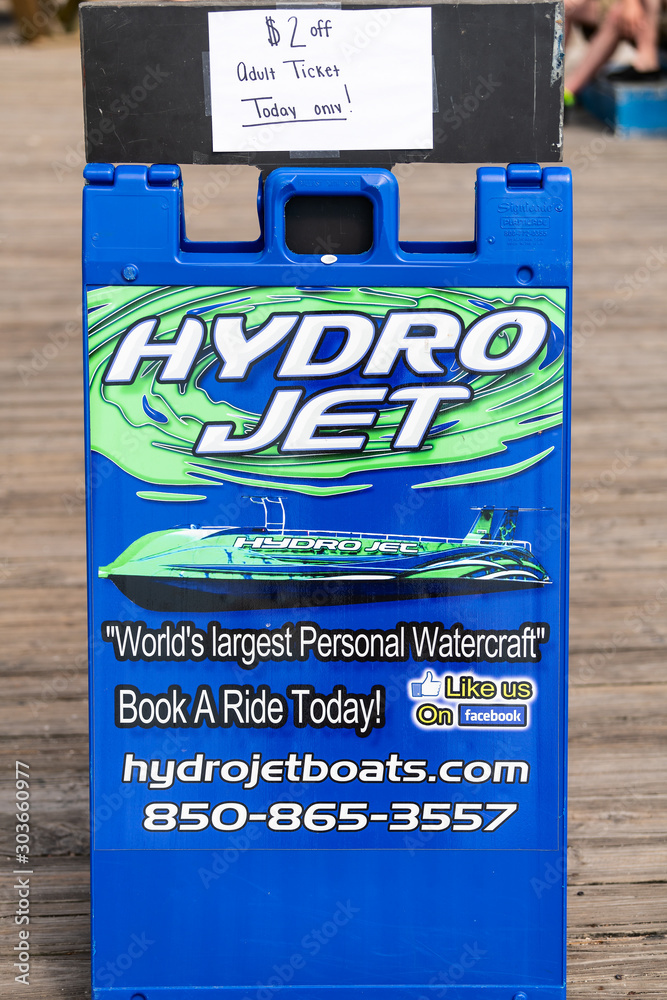 Destin, USA April 24, 2018 High speed hydro jet tourboat tour boat