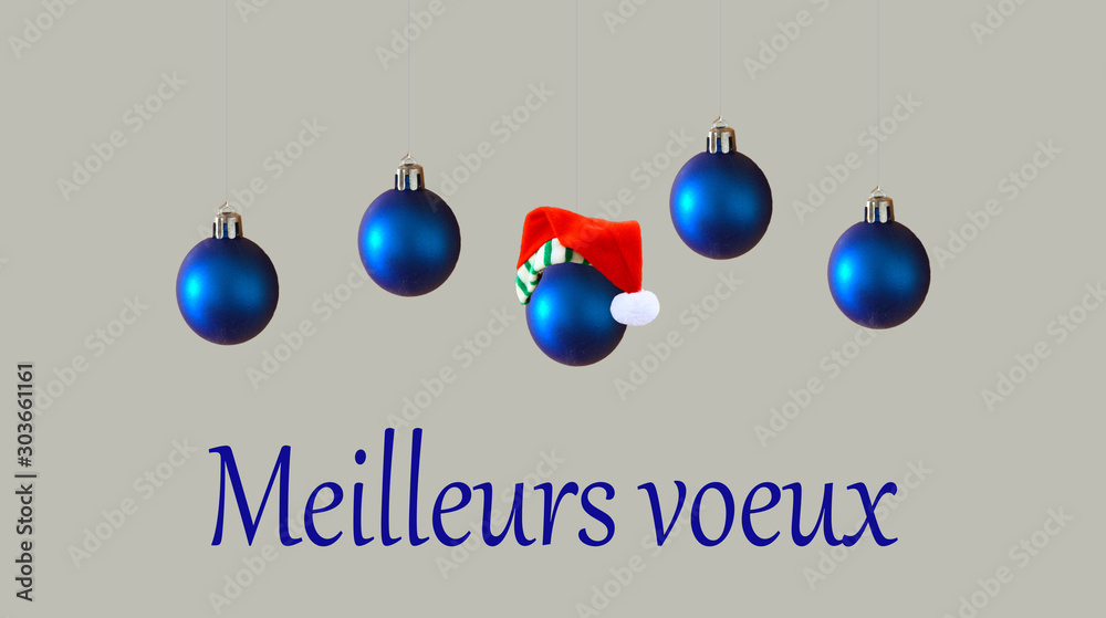 meilleurs voeux , carte décoration , boules et bonnet de noël 