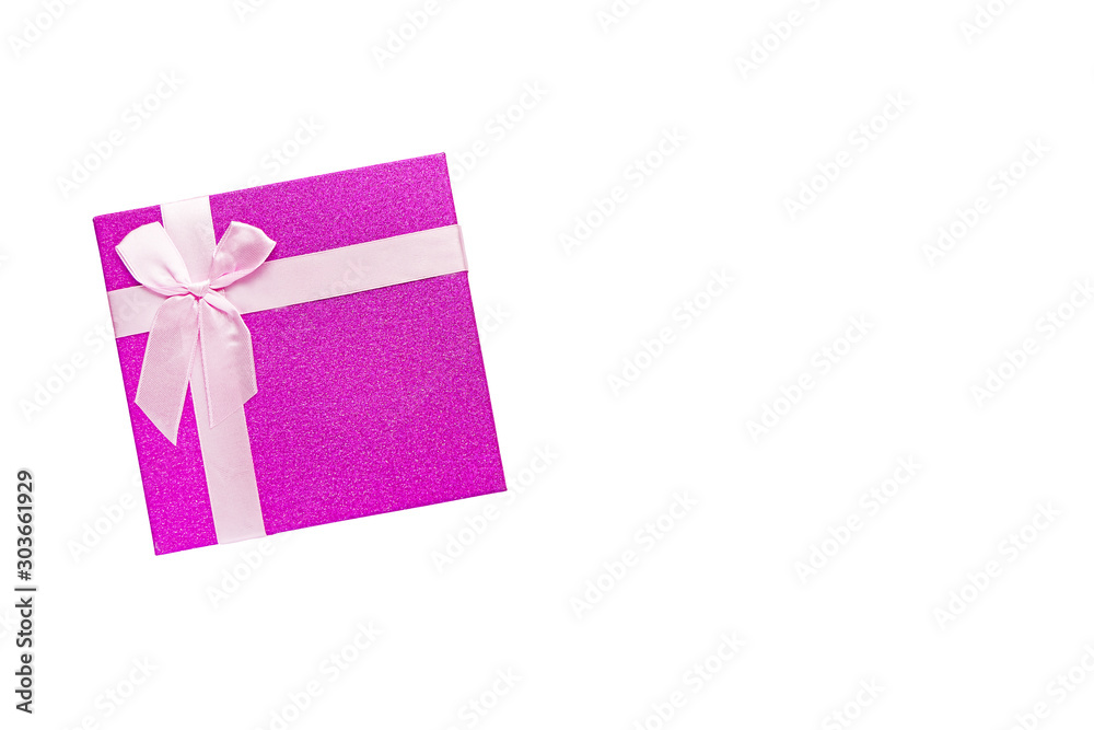 Red gift box with pink ribbon isolated on white background. Clipping path included. Red gift box with pink ribbon isolated on white background. Clipping path included.