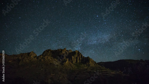 night photo of the mountains  Milky Way over the sea  the starry sky