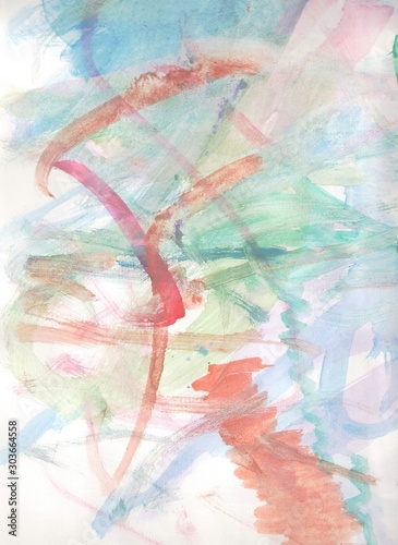 Abstract children s doodle watercolor brush strokes. A red letter F