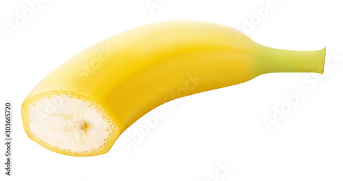 half banana sliced isolated on white background