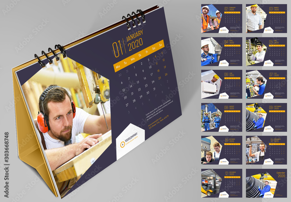 Desk Calendar Layout with Yellow Accents Stock Template Adobe Stock