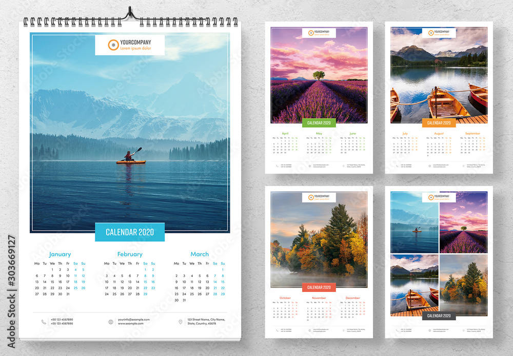 Wall Calendar Layout with Colorful Elements Stock Template Adobe Stock