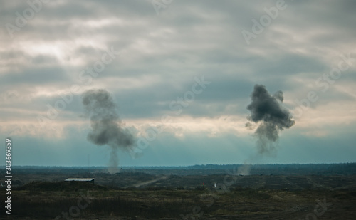 Two air force jets bombing targets at military trainings