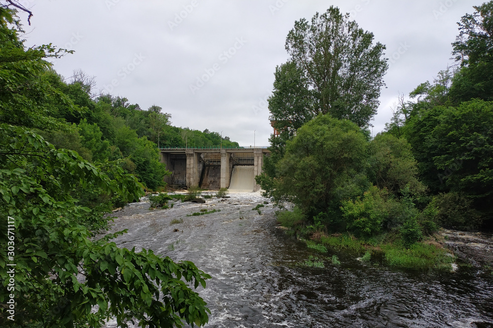Fototapeta premium Dam water release. The excess capacity until spring way overflows.